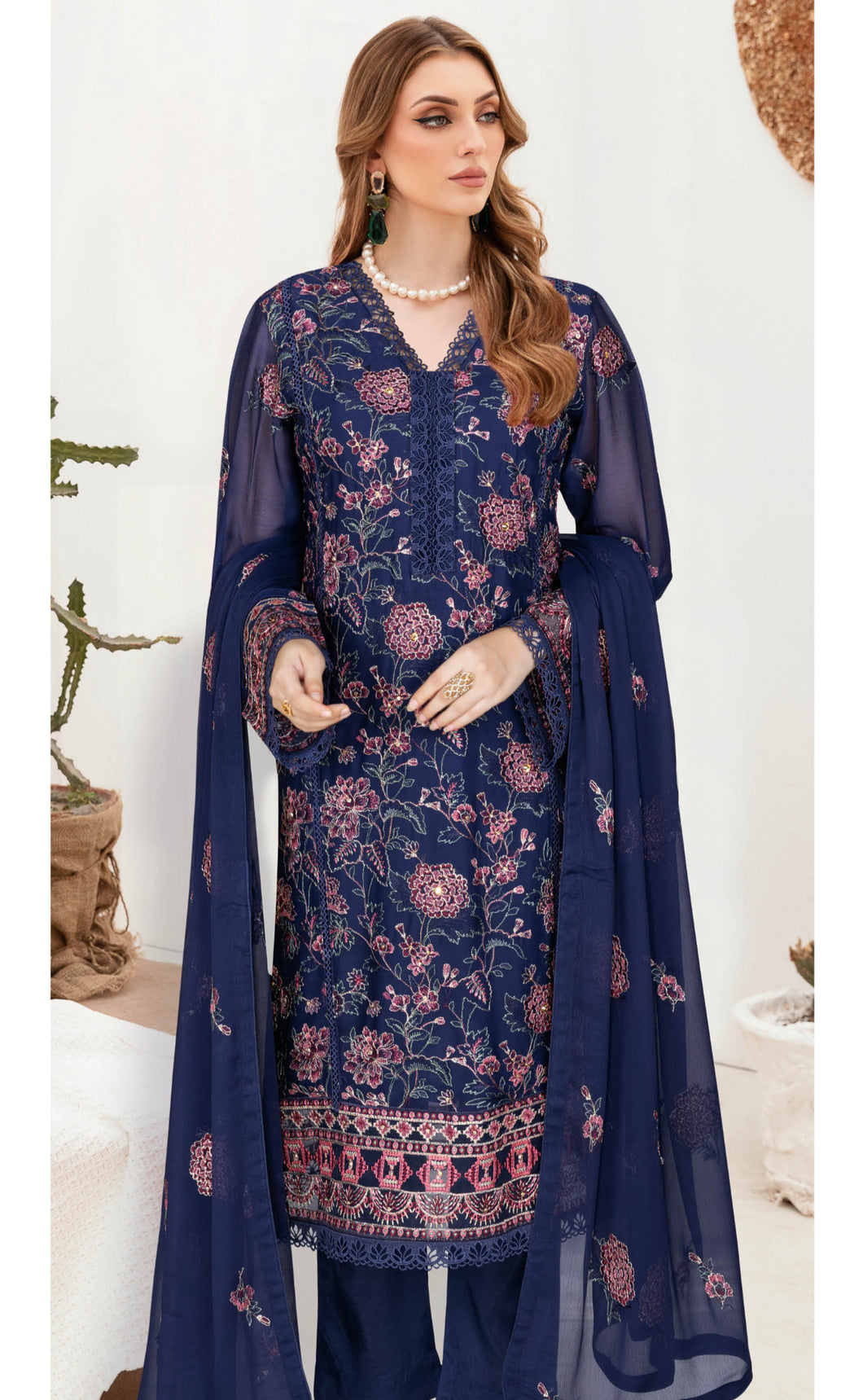 Ramsha Unstitched party wear H416 Blue