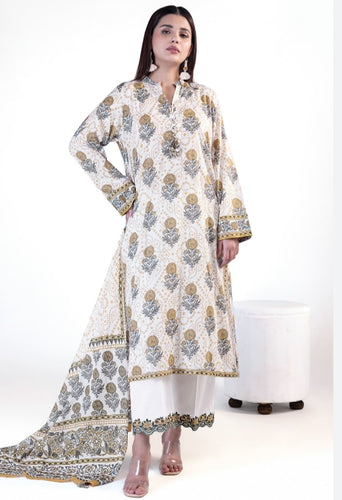 ( KHAADI lawn Unstitched 3pc suit (SS2412A)