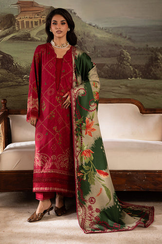 NUREH Signature Prints Doriya Linen with Woolen Shawl SP-175 (Unstitched)'25