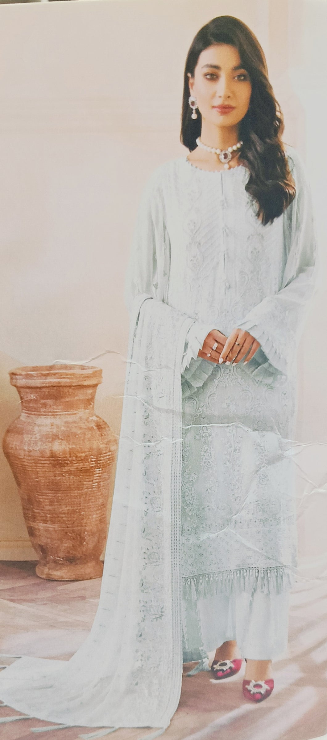 Farasha Embroidered Chiffon party wear collection D10- CREME'