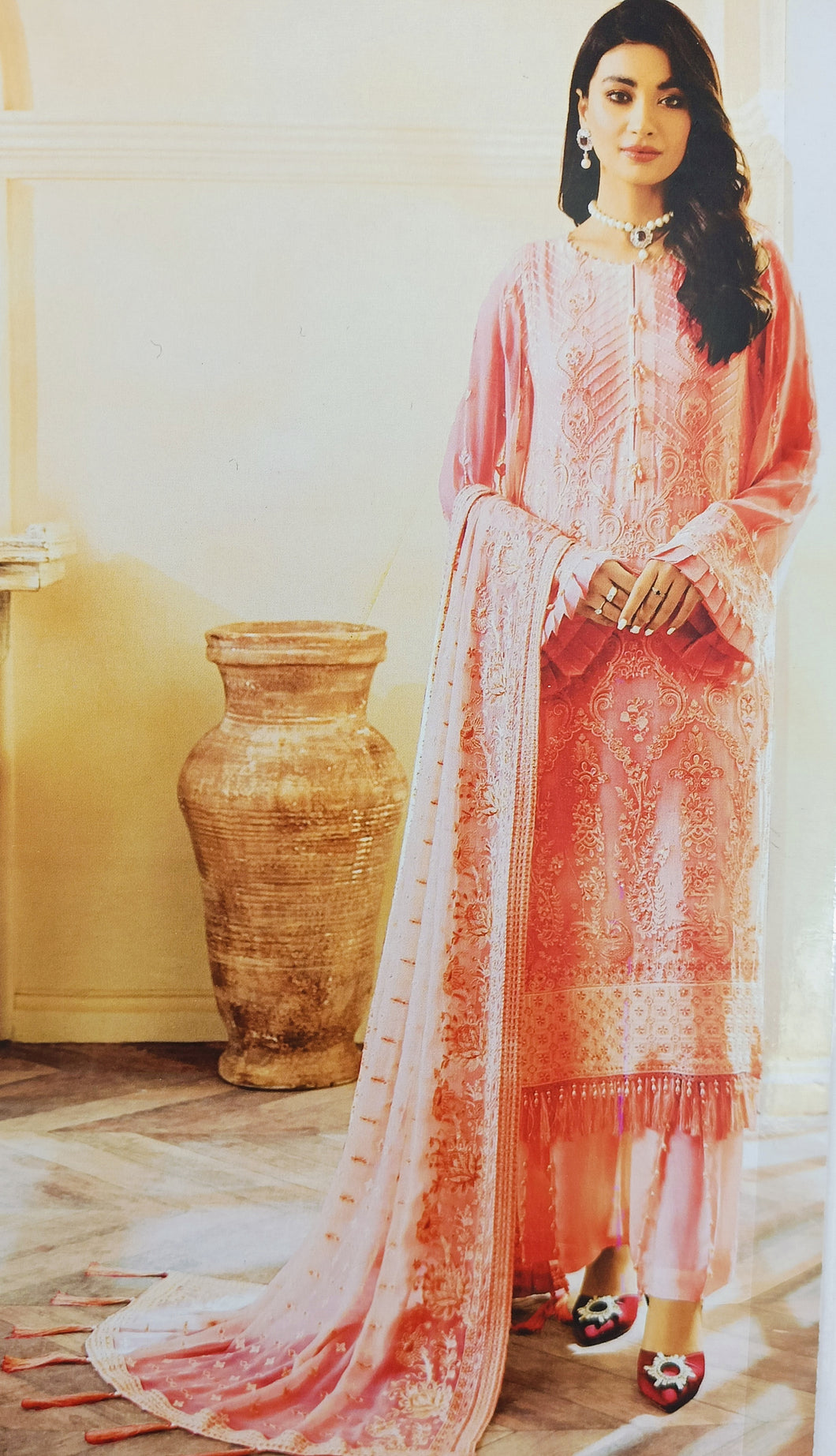 Farasha Chiffon party wear collection PEACH