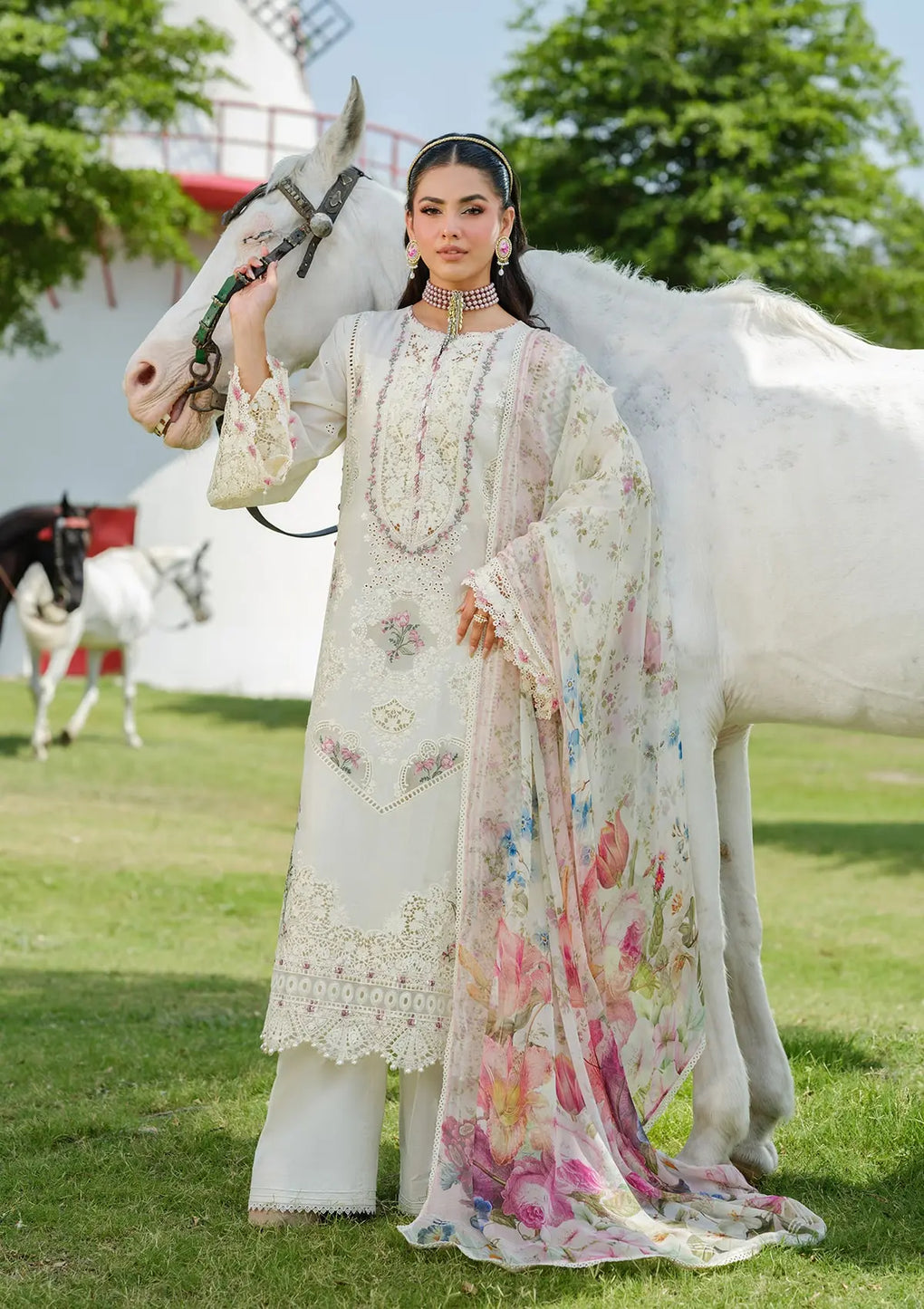 Elaf Premium Luxury embroidered lawn|WHITE EMPRESS|ELH-7A | Unstitched'25